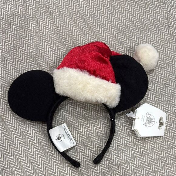 Disney Festive Santa  Red and Black Mickey Ears Headband New with Tags - Picture 1 of 2
